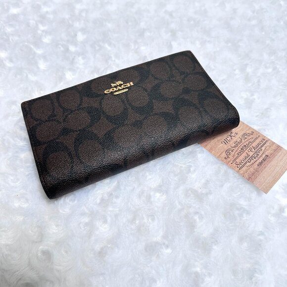 Coach Slim Zip Wallet C8714 in Signature Coated Canvas Brown/Black - NWOT - Picture 1 of 14